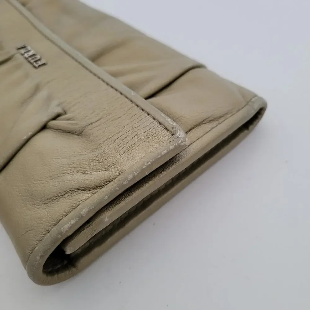 Furla Wallet Large Gathered Soft Geniue Leather Italian Gold Champagne Envelope